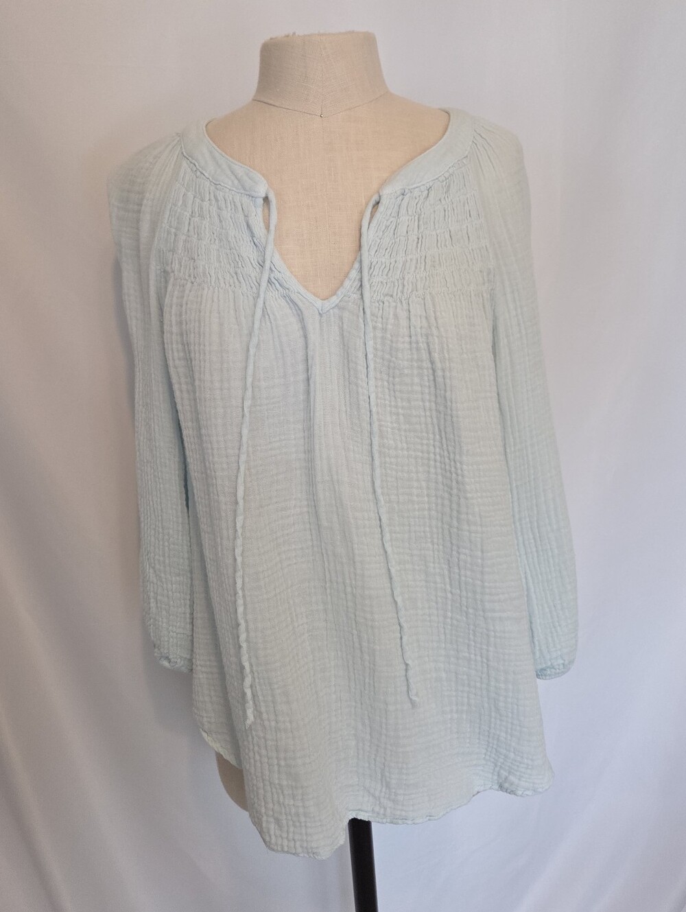 Michael Stars Light Blue Cotton Gauze Peasant Top